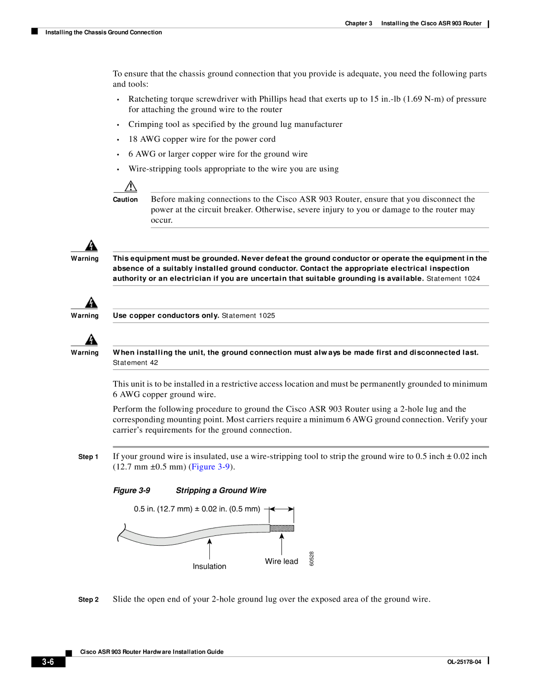 Cisco Systems ASR 903 manual Stripping a Ground Wire 