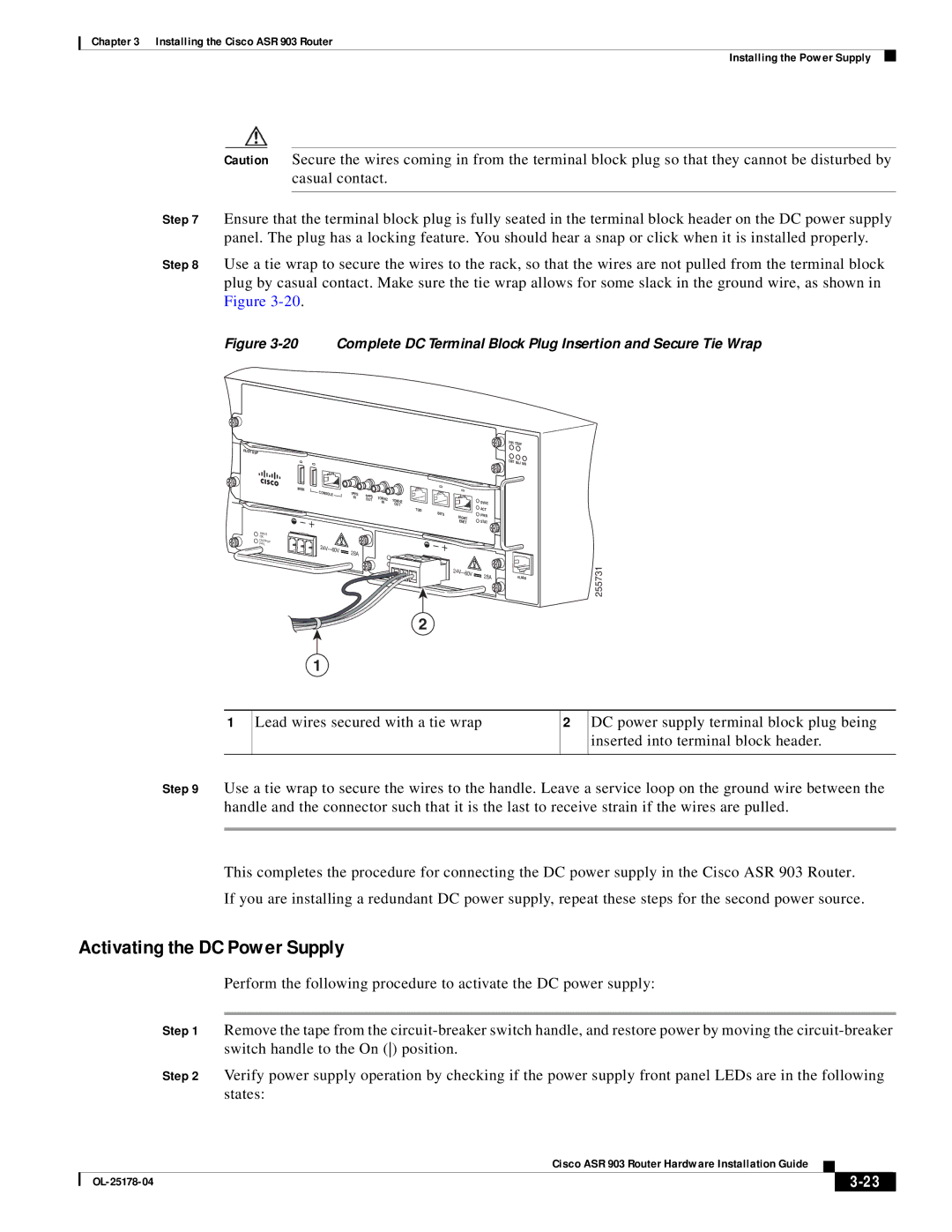 Cisco Systems ASR 903 manual Activating the DC Power Supply 