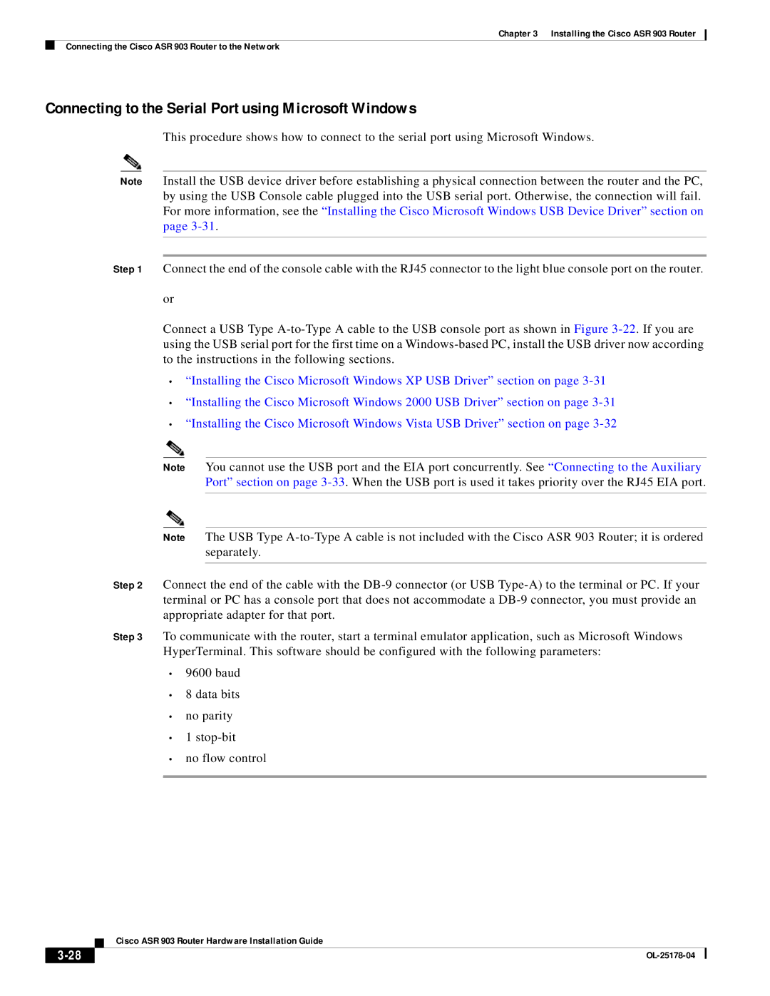 Cisco Systems ASR 903 manual Connecting to the Serial Port using Microsoft Windows 