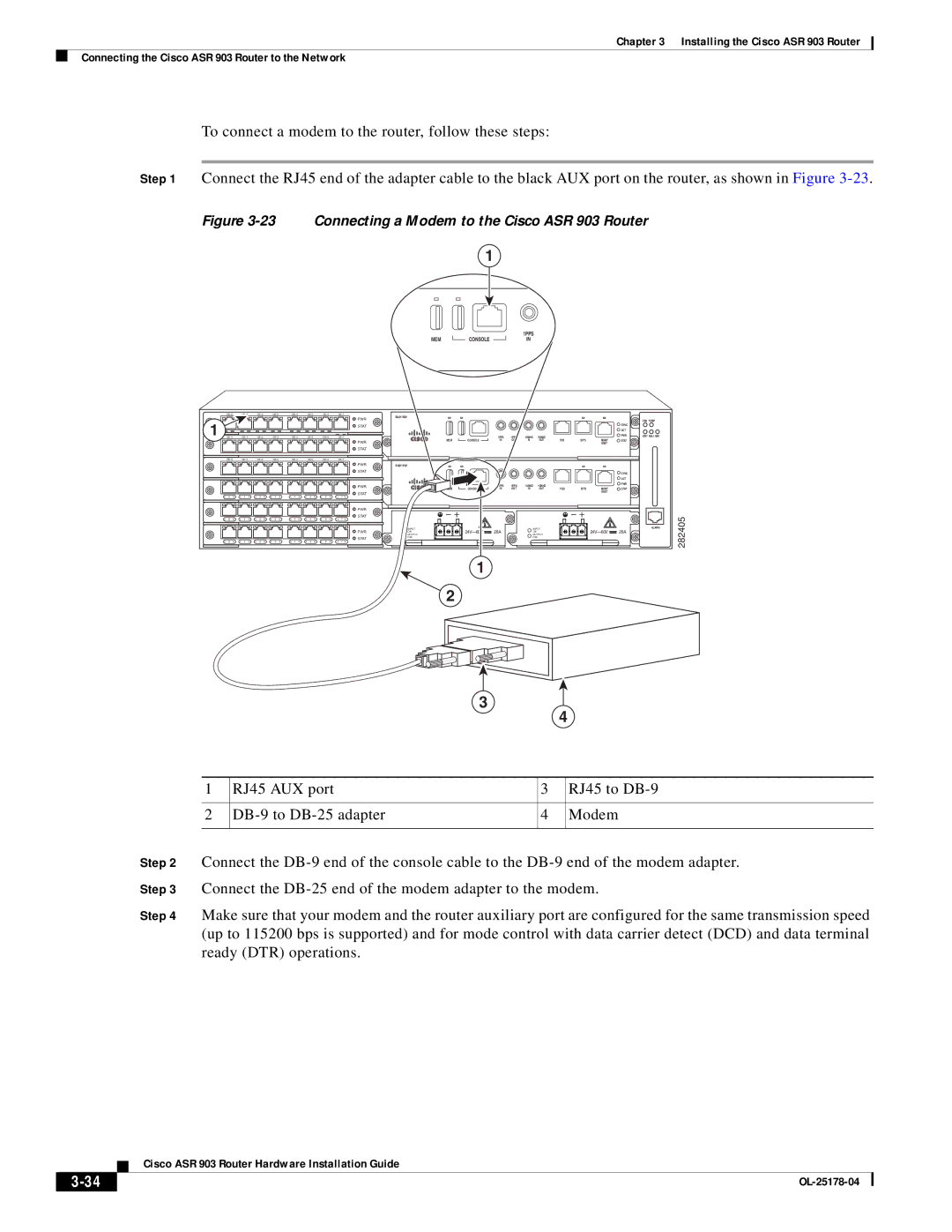 Cisco Systems manual Connecting a Modem to the Cisco ASR 903 Router 