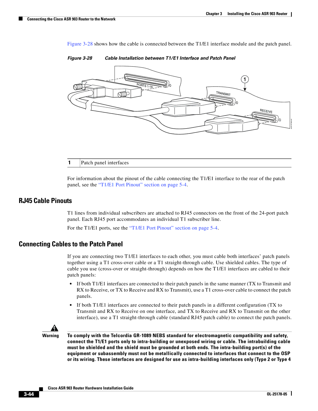 Cisco Systems ASR 903 manual RJ45 Cable Pinouts, Connecting Cables to the Patch Panel 