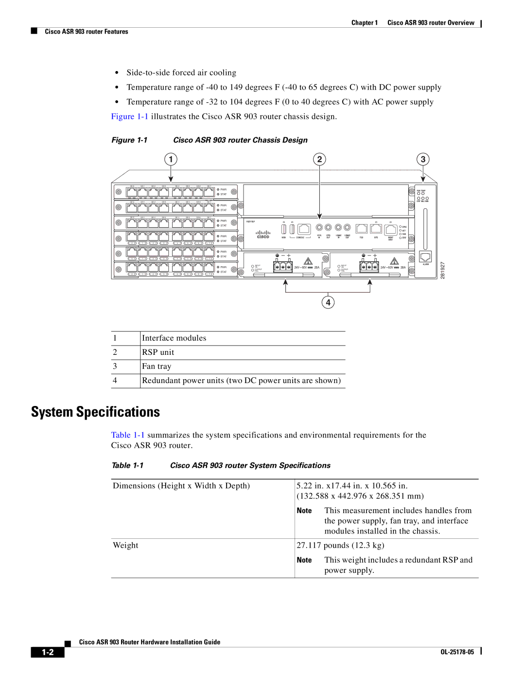 Cisco Systems manual System Specifications, Cisco ASR 903 router Chassis Design 