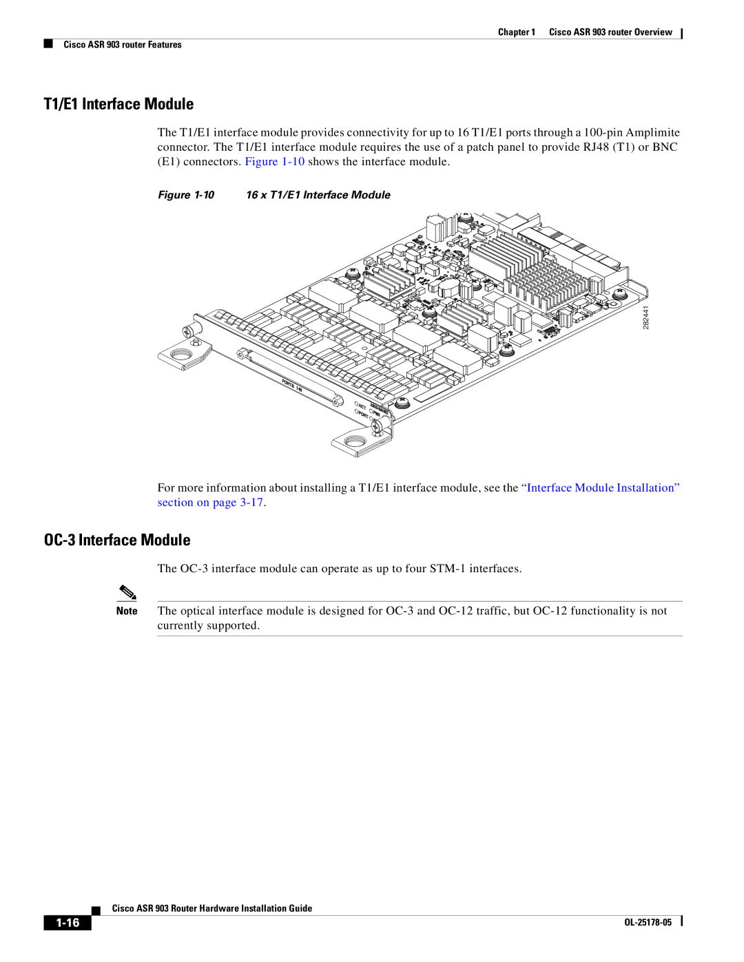 Cisco Systems ASR 903 manual T1/E1 Interface Module, OC-3 Interface Module 