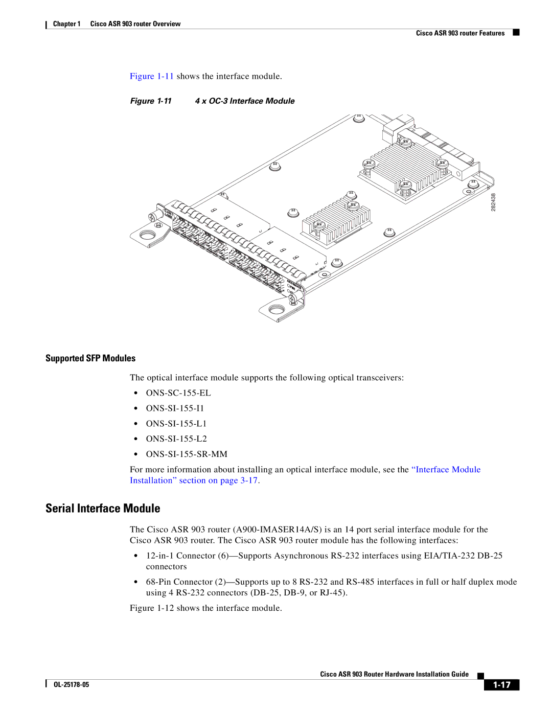 Cisco Systems ASR 903 manual Serial Interface Module, 11shows the interface module 