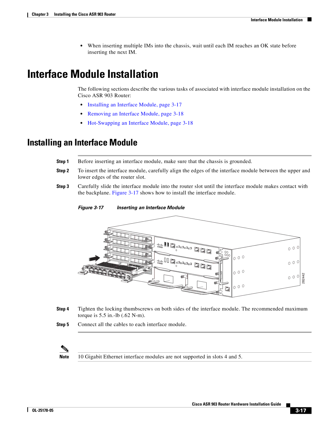 Cisco Systems ASR 903 manual Interface Module Installation, Installing an Interface Module 