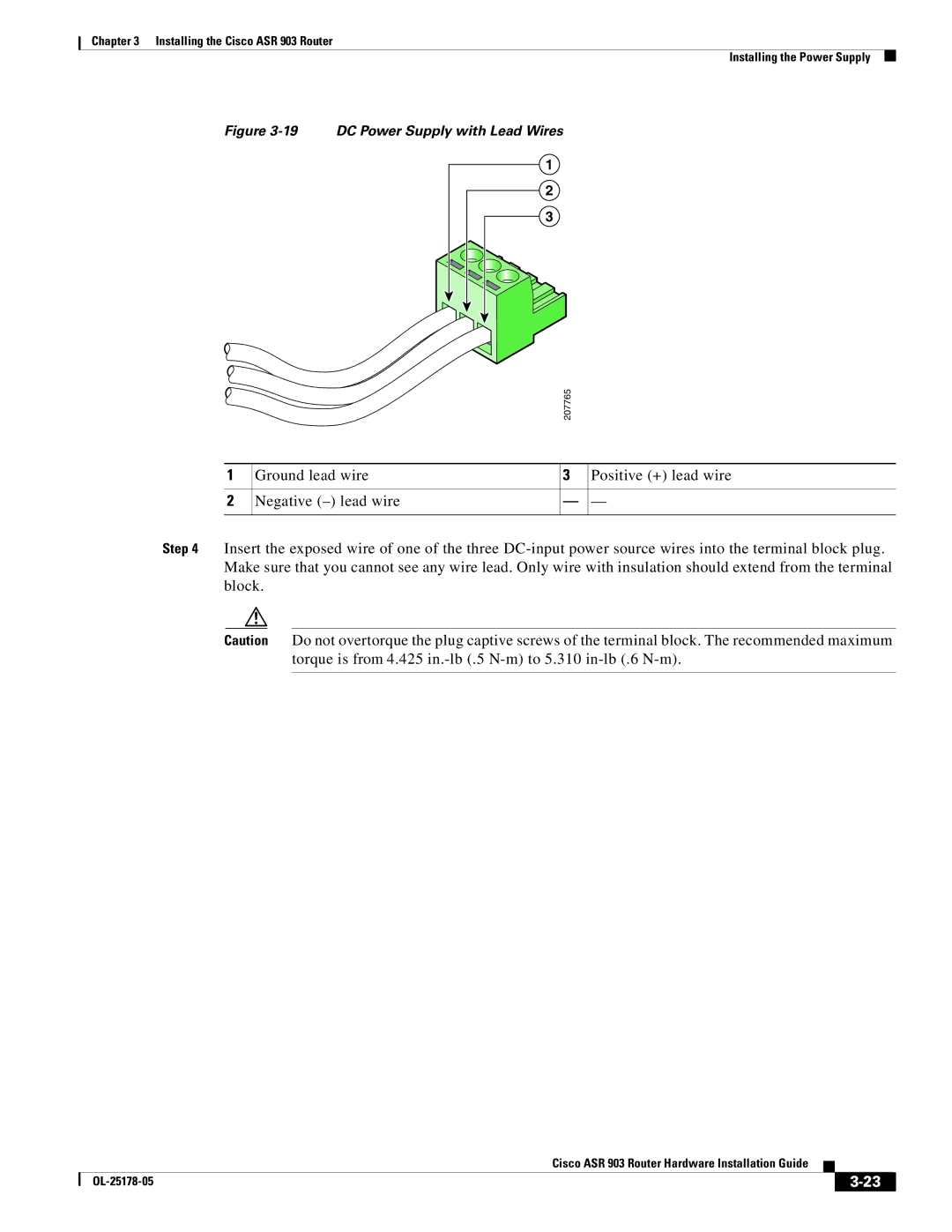 Cisco Systems ASR 903 manual DC Power Supply with Lead Wires 