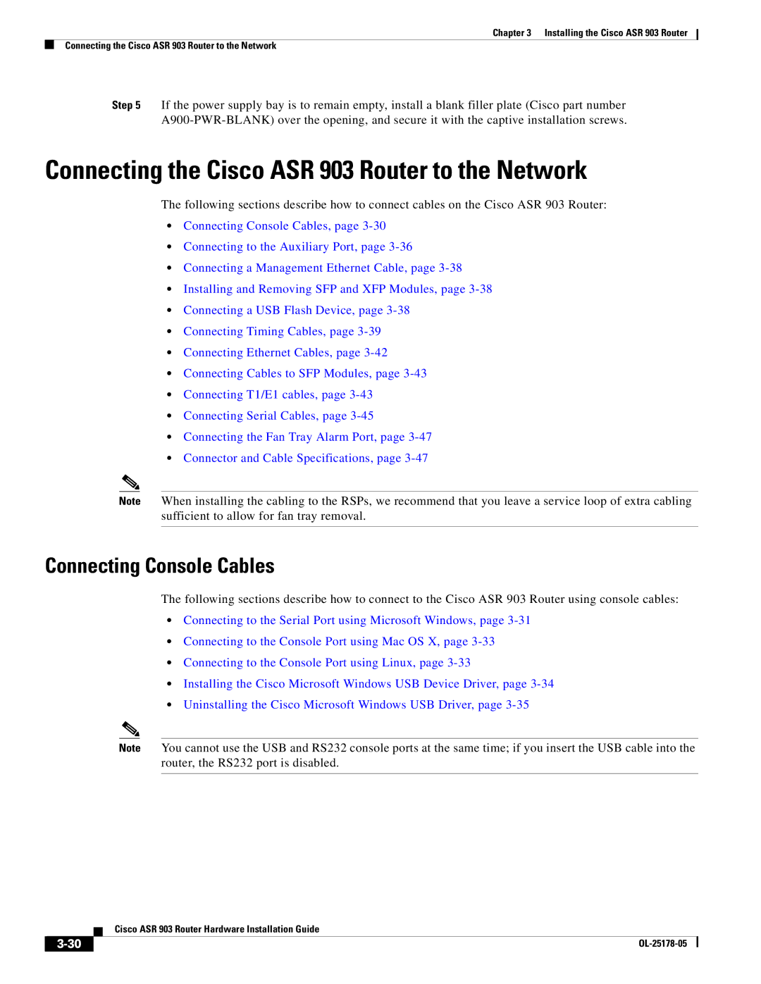 Cisco Systems manual Connecting the Cisco ASR 903 Router to the Network, Connecting Console Cables 