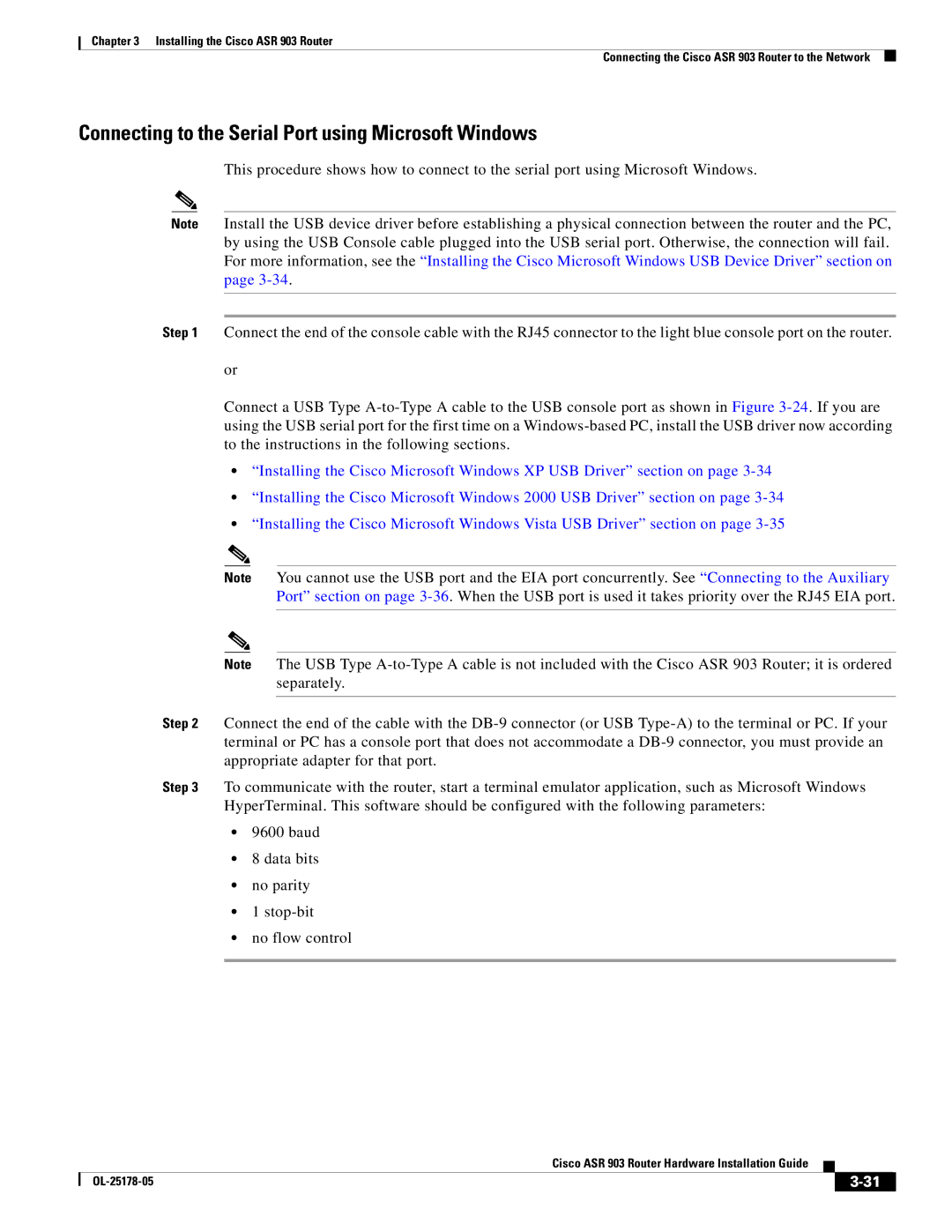 Cisco Systems ASR 903 manual Connecting to the Serial Port using Microsoft Windows 