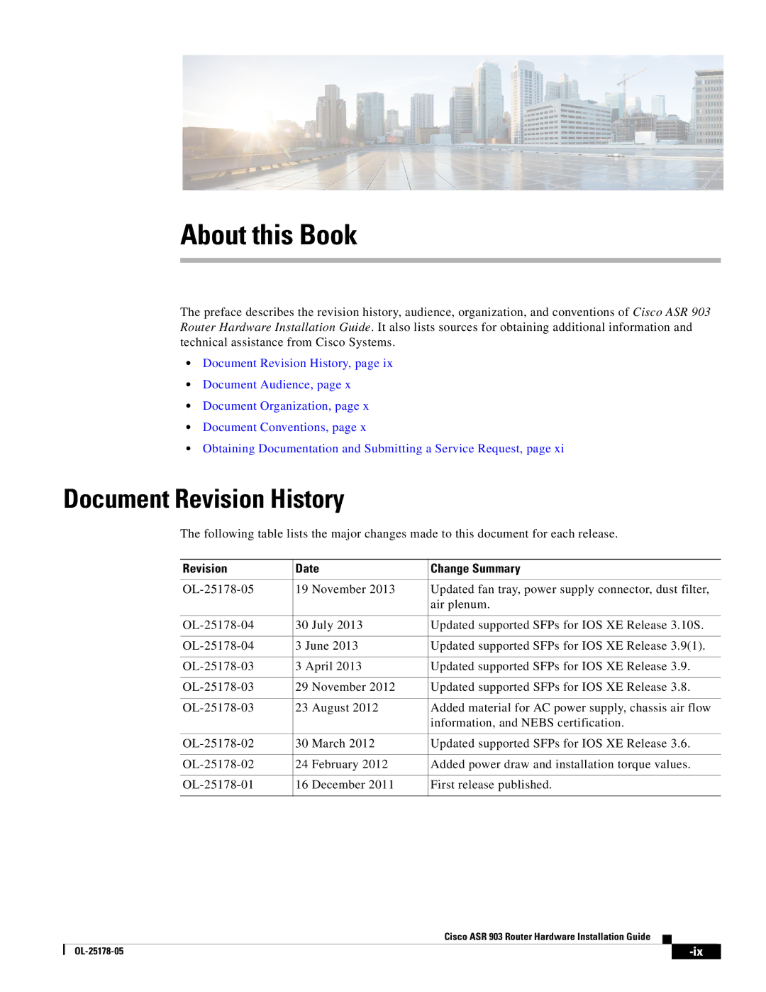 Cisco Systems ASR 903 manual Document Revision History, Revision Date Change Summary 