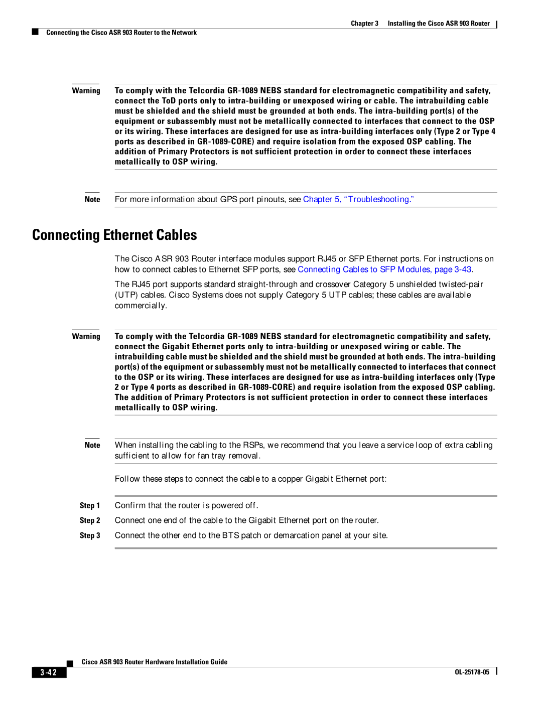 Cisco Systems ASR 903 manual Connecting Ethernet Cables 