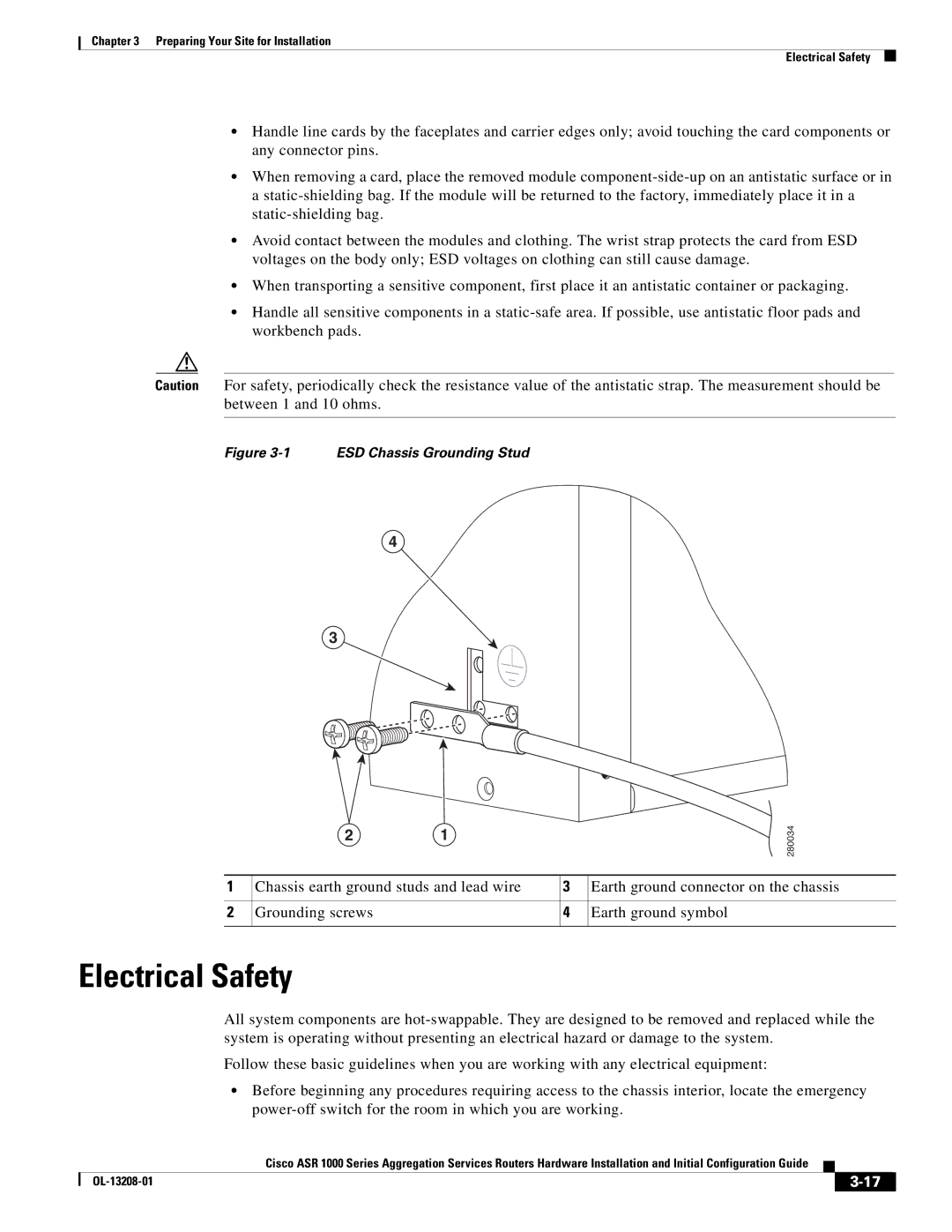 Cisco Systems ASR1000 manual Electrical Safety, ESD Chassis Grounding Stud 