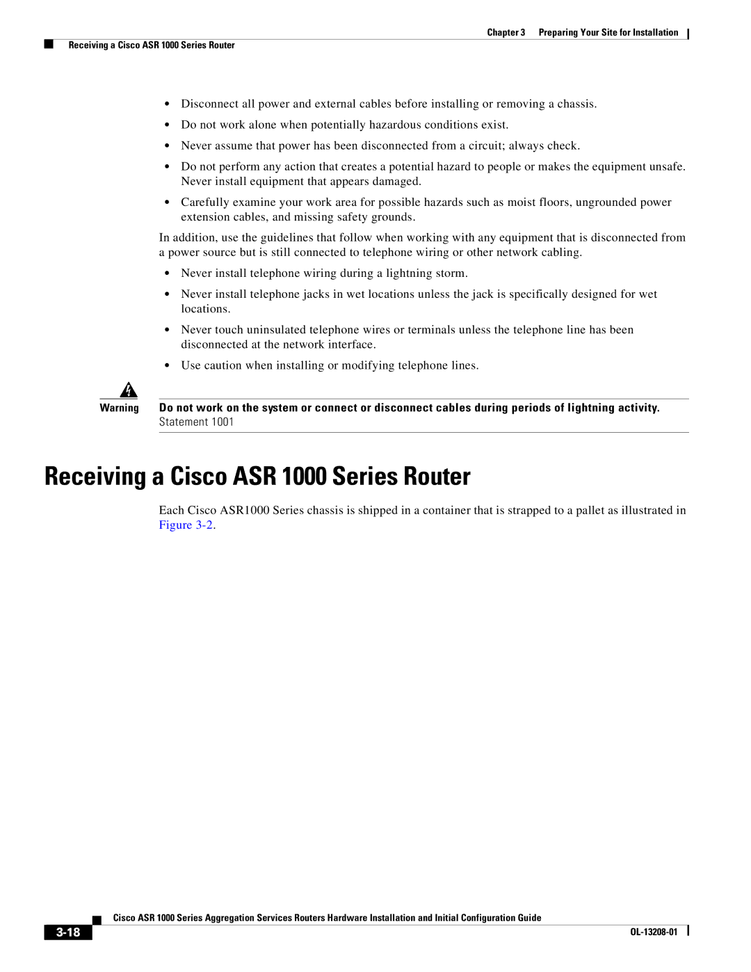 Cisco Systems ASR1000 manual Receiving a Cisco ASR 1000 Series Router 