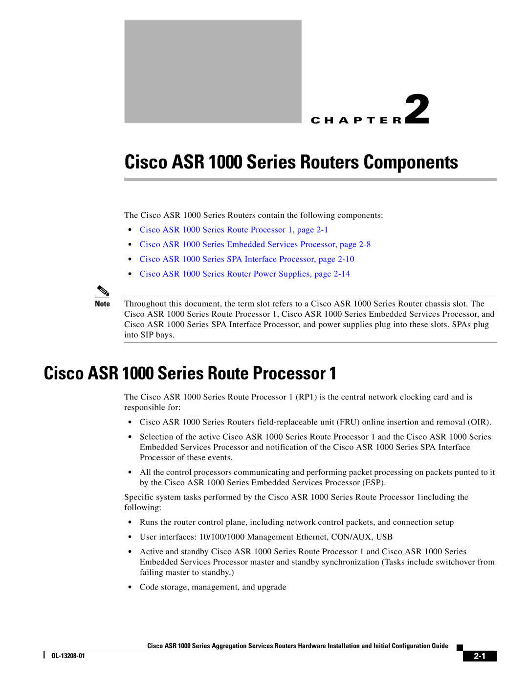 Cisco Systems ASR1000 manual Cisco ASR 1000 Series Route Processor, A P T E R 