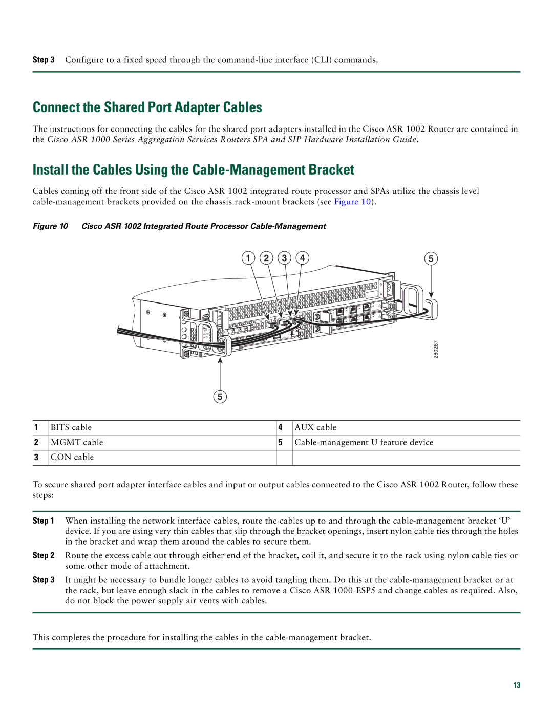 Cisco Systems ASR1002 Connect the Shared Port Adapter Cables, Install the Cables Using the Cable-Management Bracket 