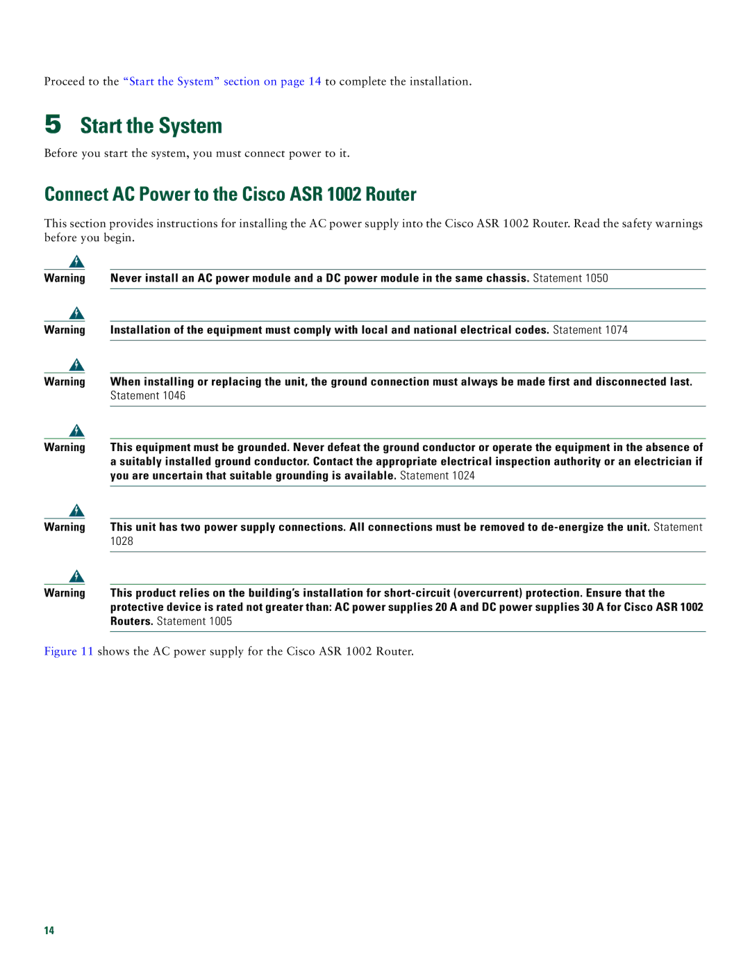 Cisco Systems ASR1002 quick start Start the System, Connect AC Power to the Cisco ASR 1002 Router 