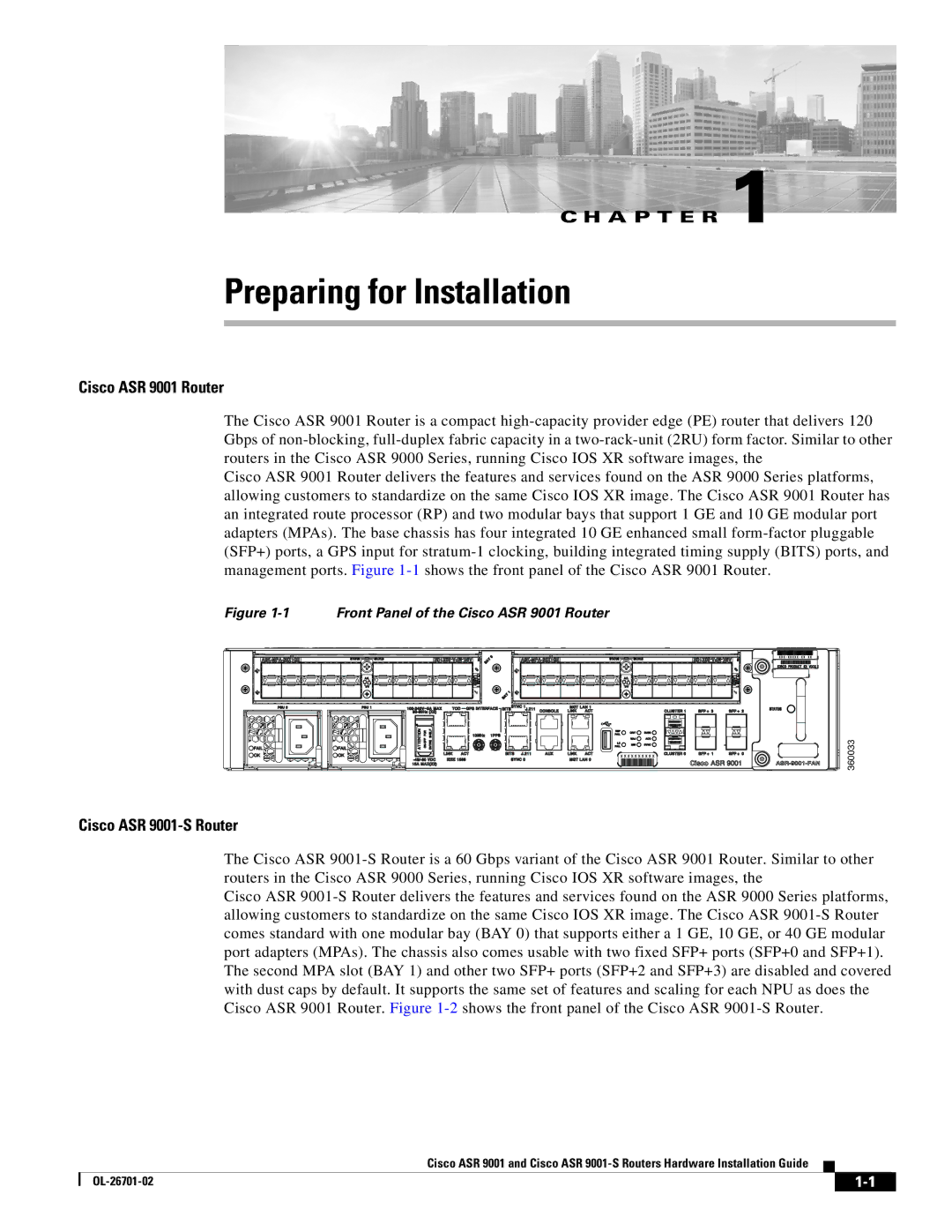 Cisco Systems ASR9001s, 9001S manual Preparing for Installation 