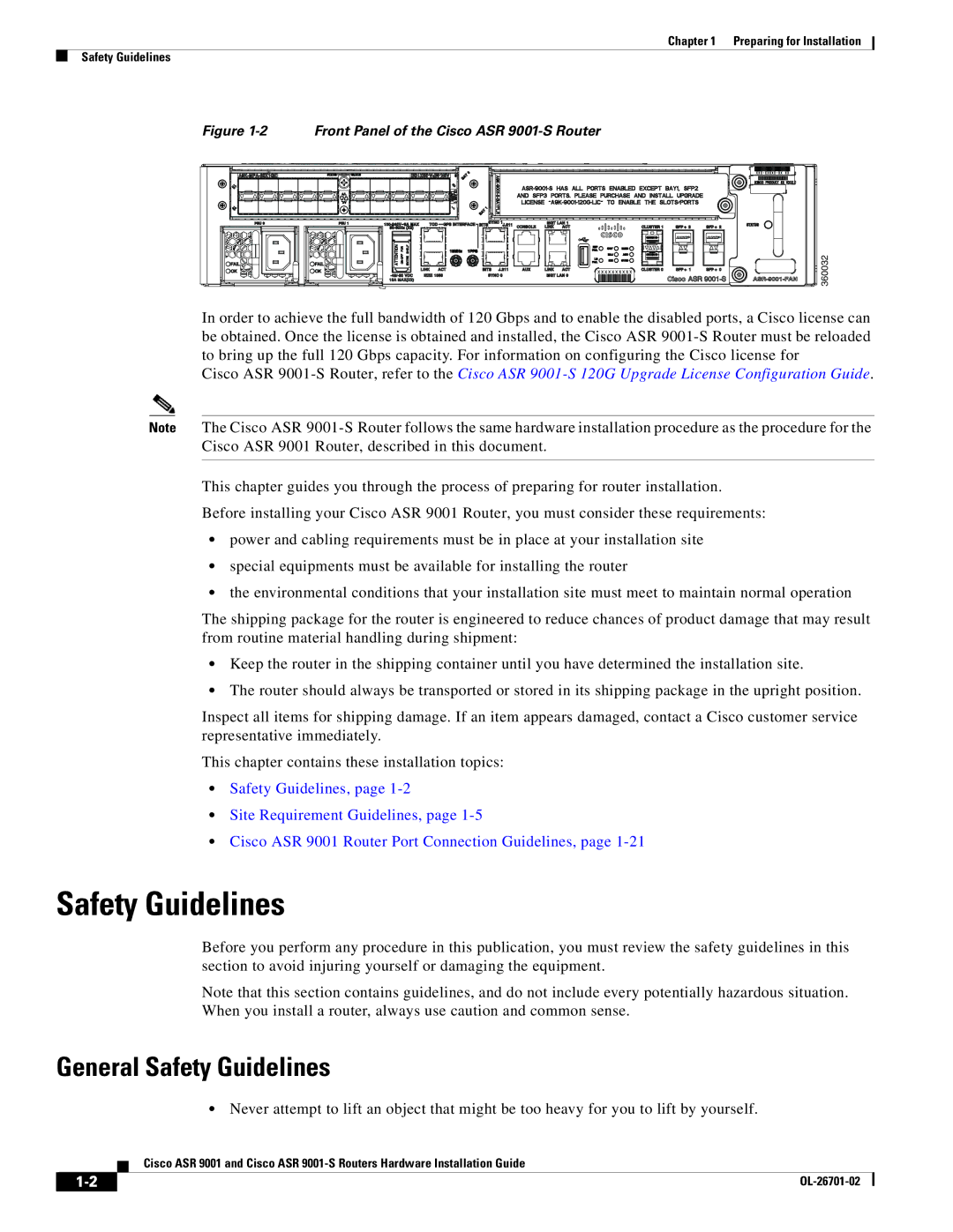 Cisco Systems ASR9001s, 9001S manual General Safety Guidelines 