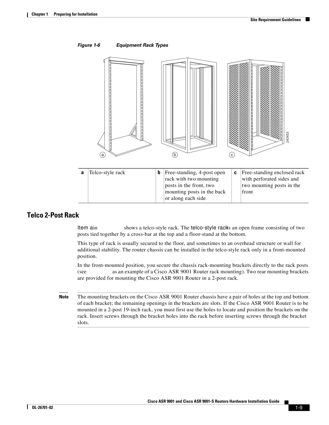 Cisco Systems ASR9001s, 9001S manual Telco 2-Post Rack, Equipment Rack Types 