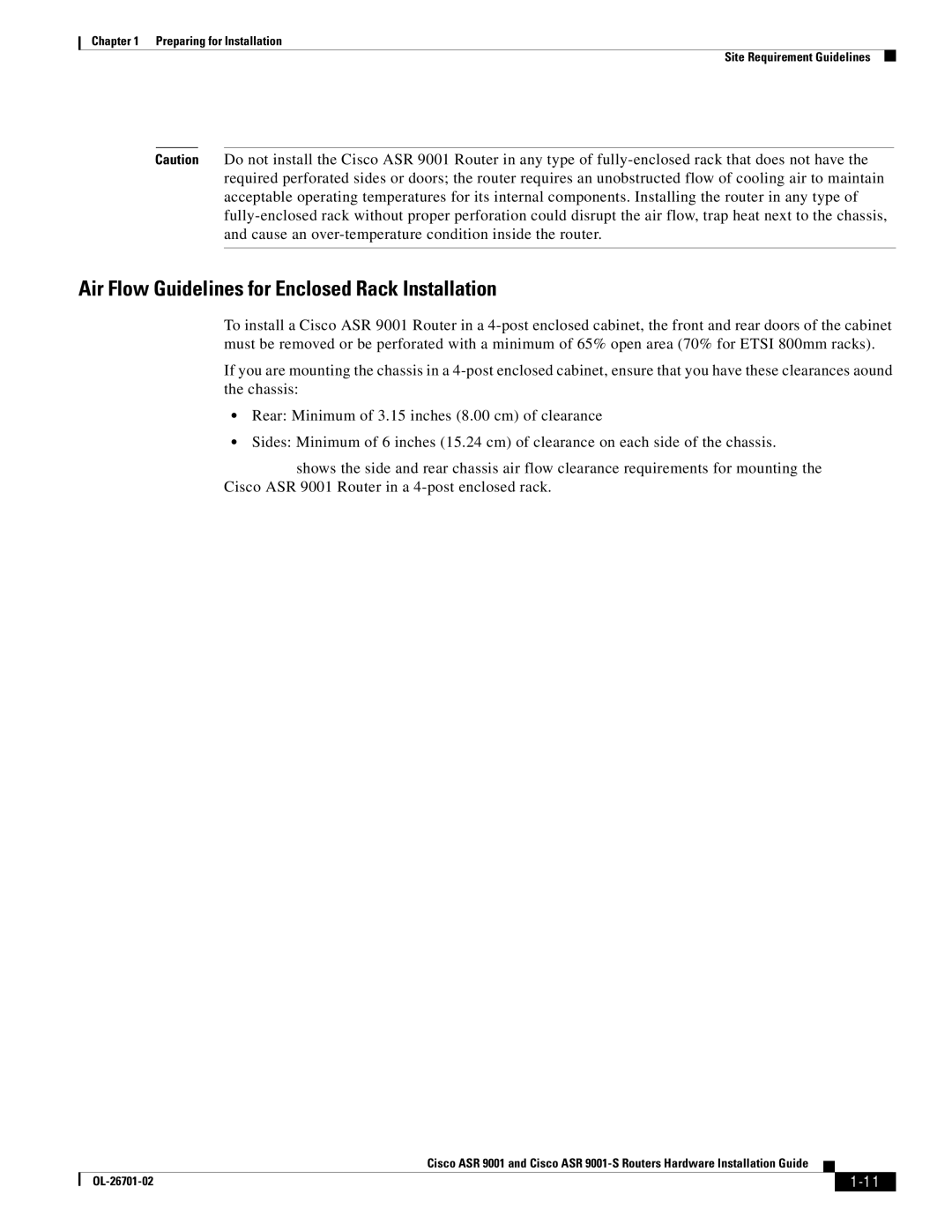 Cisco Systems ASR9001s, 9001S manual Air Flow Guidelines for Enclosed Rack Installation 