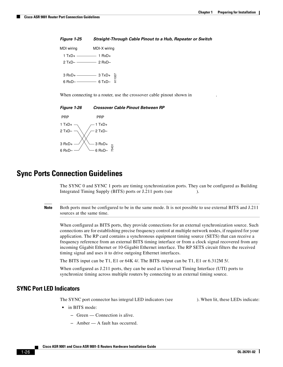 Cisco Systems ASR9001s, 9001S manual Sync Ports Connection Guidelines, Sync Port LED Indicators 