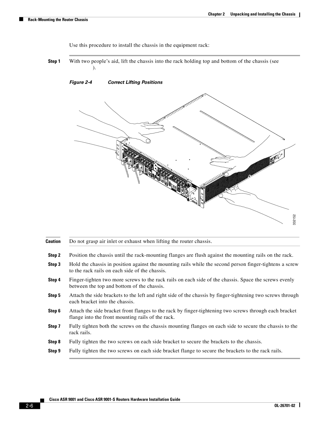 Cisco Systems ASR9001s, 9001S manual Correct Lifting Positions 