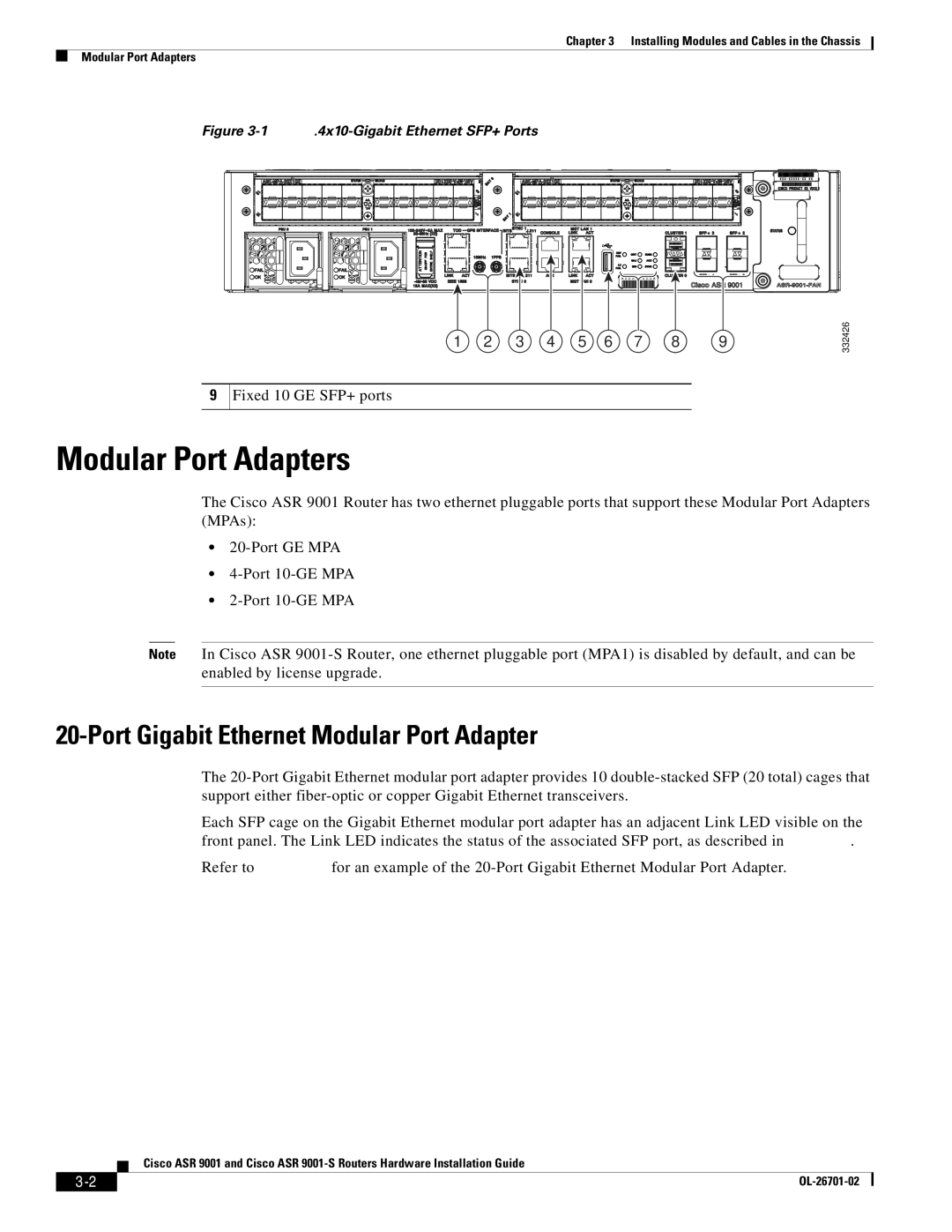 Cisco Systems ASR9001s, 9001S manual Modular Port Adapters, Port Gigabit Ethernet Modular Port Adapter 