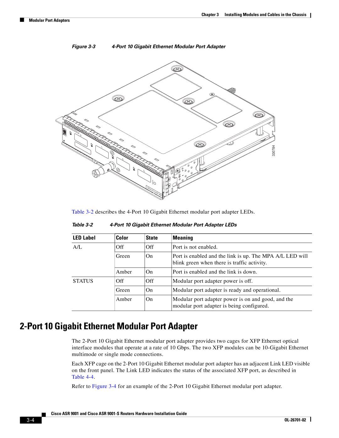 Cisco Systems 9001S, ASR9001s manual Port 10 Gigabit Ethernet Modular Port Adapter 