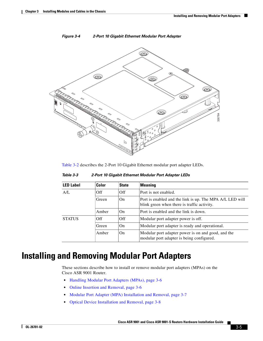 Cisco Systems ASR9001 Installing and Removing Modular Port Adapters, Port 10 Gigabit Ethernet Modular Port Adapter 