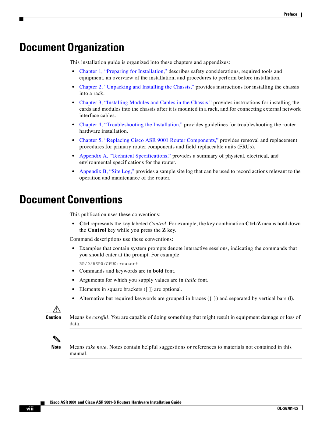 Cisco Systems ASR9001s, 9001S manual Document Organization, Document Conventions 