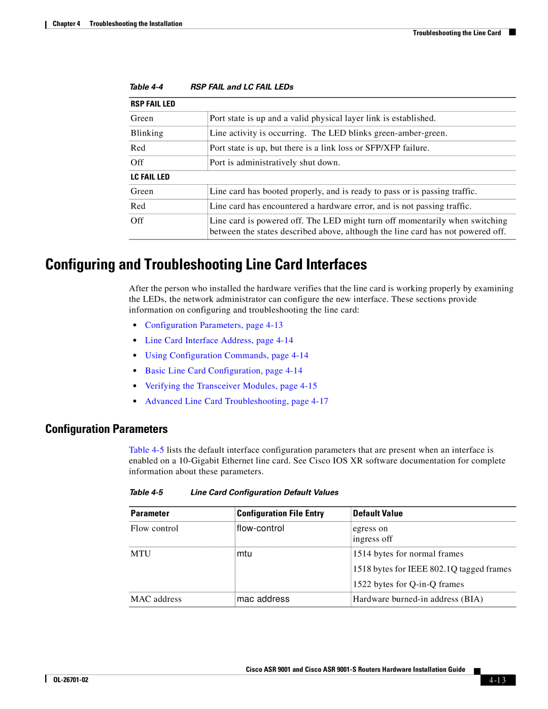 Cisco Systems ASR9001s, 9001S manual Configuring and Troubleshooting Line Card Interfaces, Configuration Parameters, Mtu 