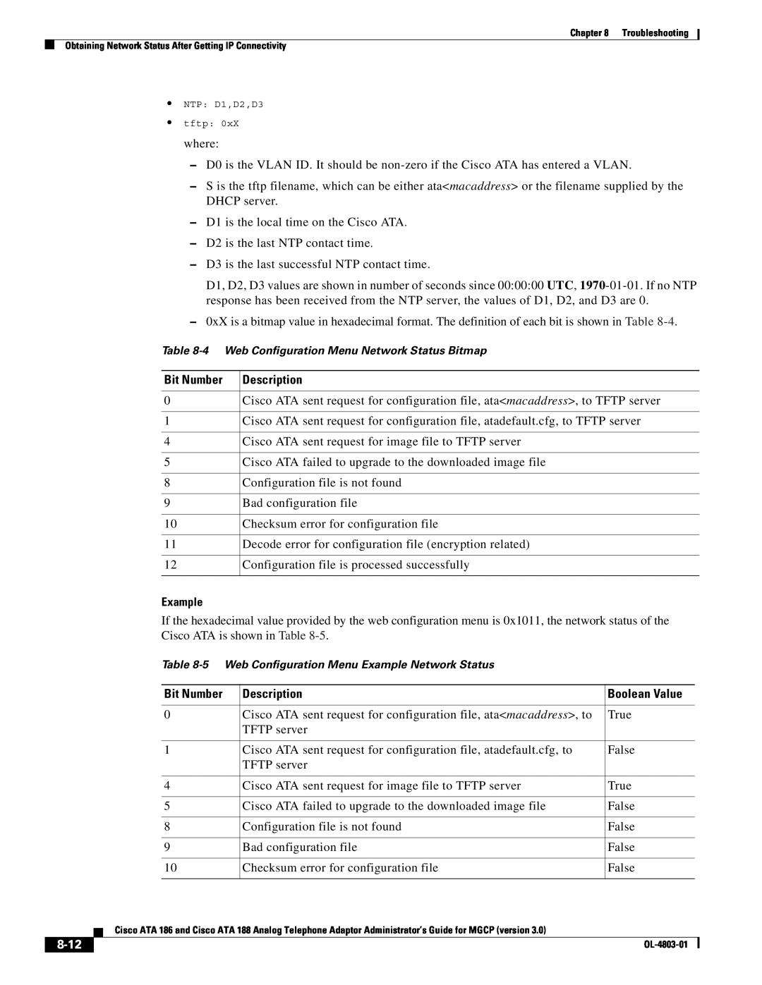Cisco Systems ATA 186, ATA 188 manual 8-12, Bit Number, Description, Example 