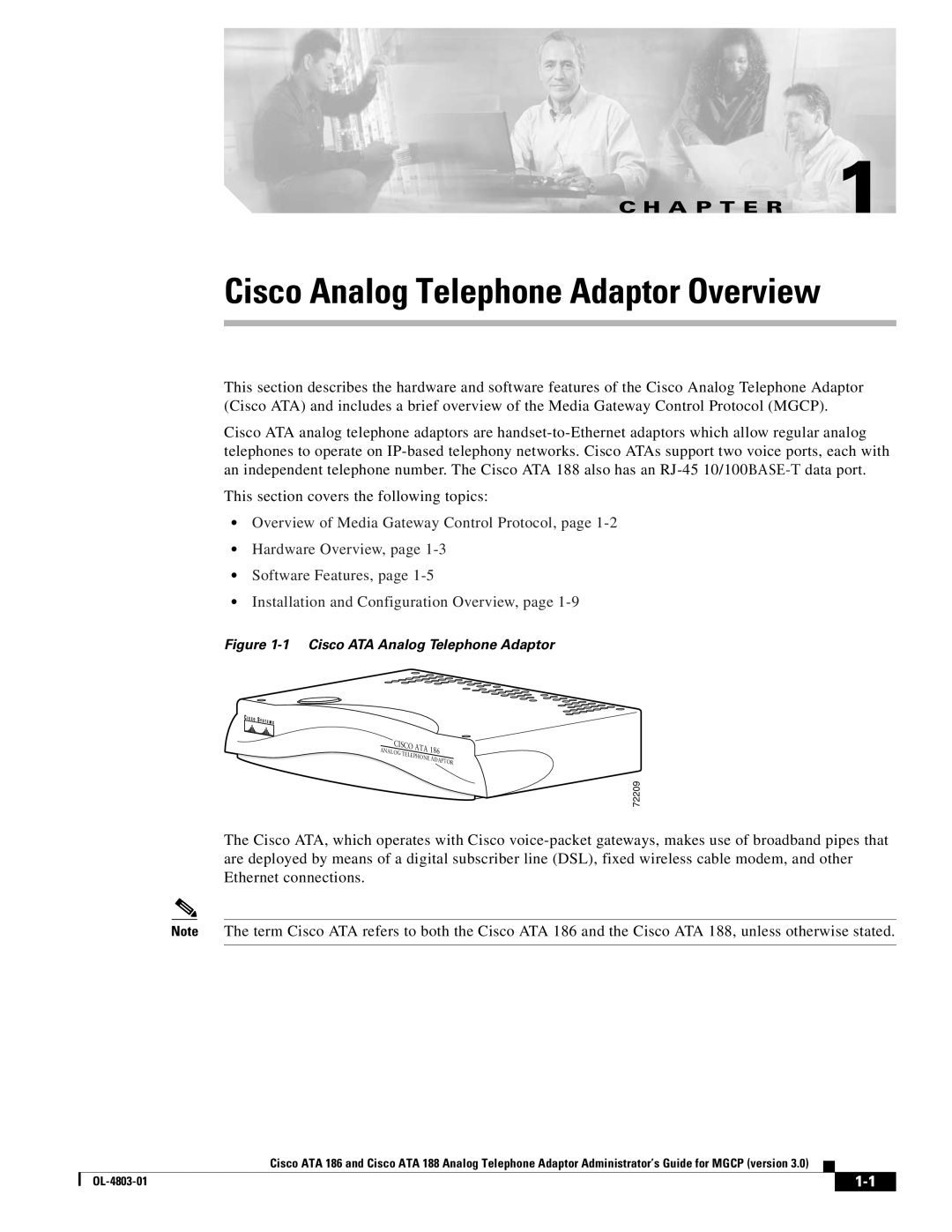 Cisco Systems ATA 188, ATA 186 manual Cisco Analog Telephone Adaptor Overview, C H A P T E R 