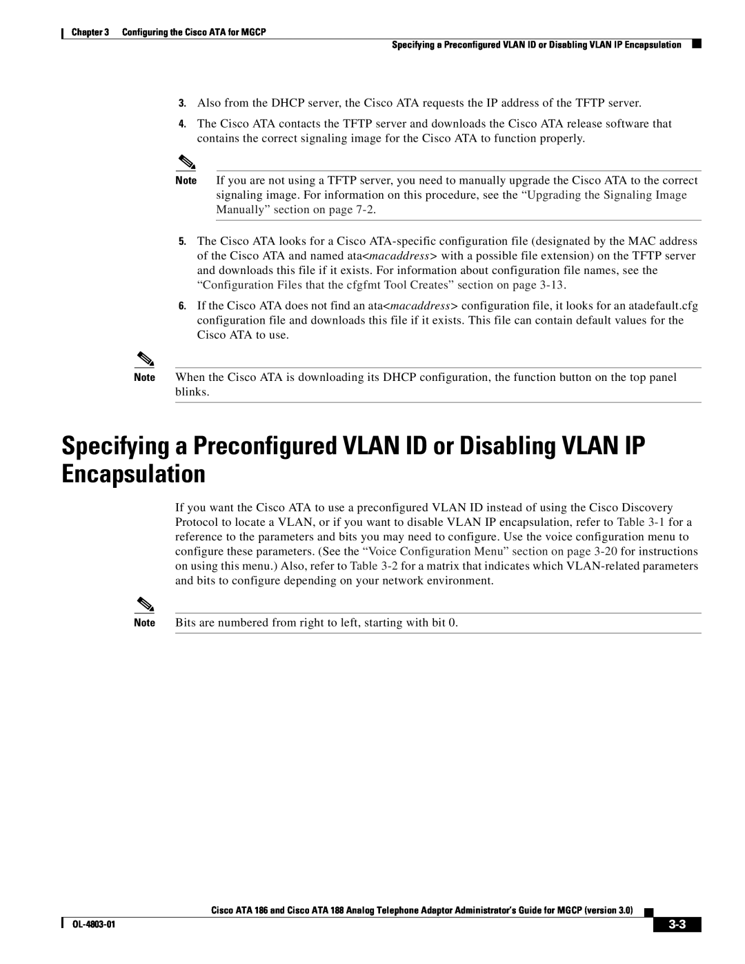 Cisco Systems ATA 188, ATA 186 manual Specifying a Preconfigured VLAN ID or Disabling VLAN IP Encapsulation 