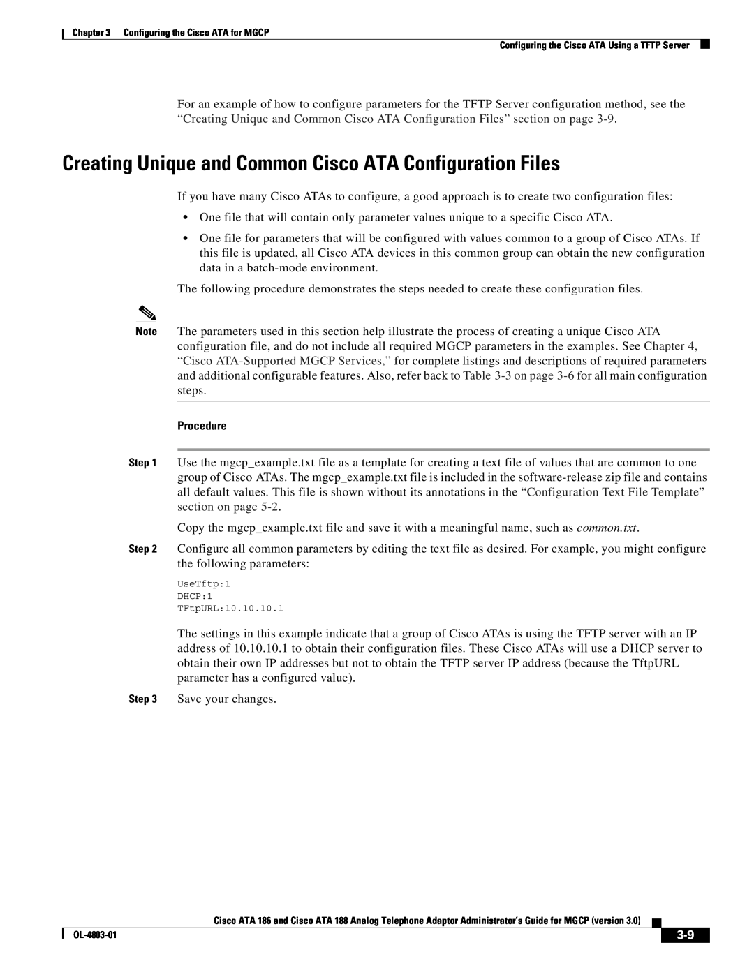 Cisco Systems ATA 188, ATA 186 manual Creating Unique and Common Cisco ATA Configuration Files, Procedure 