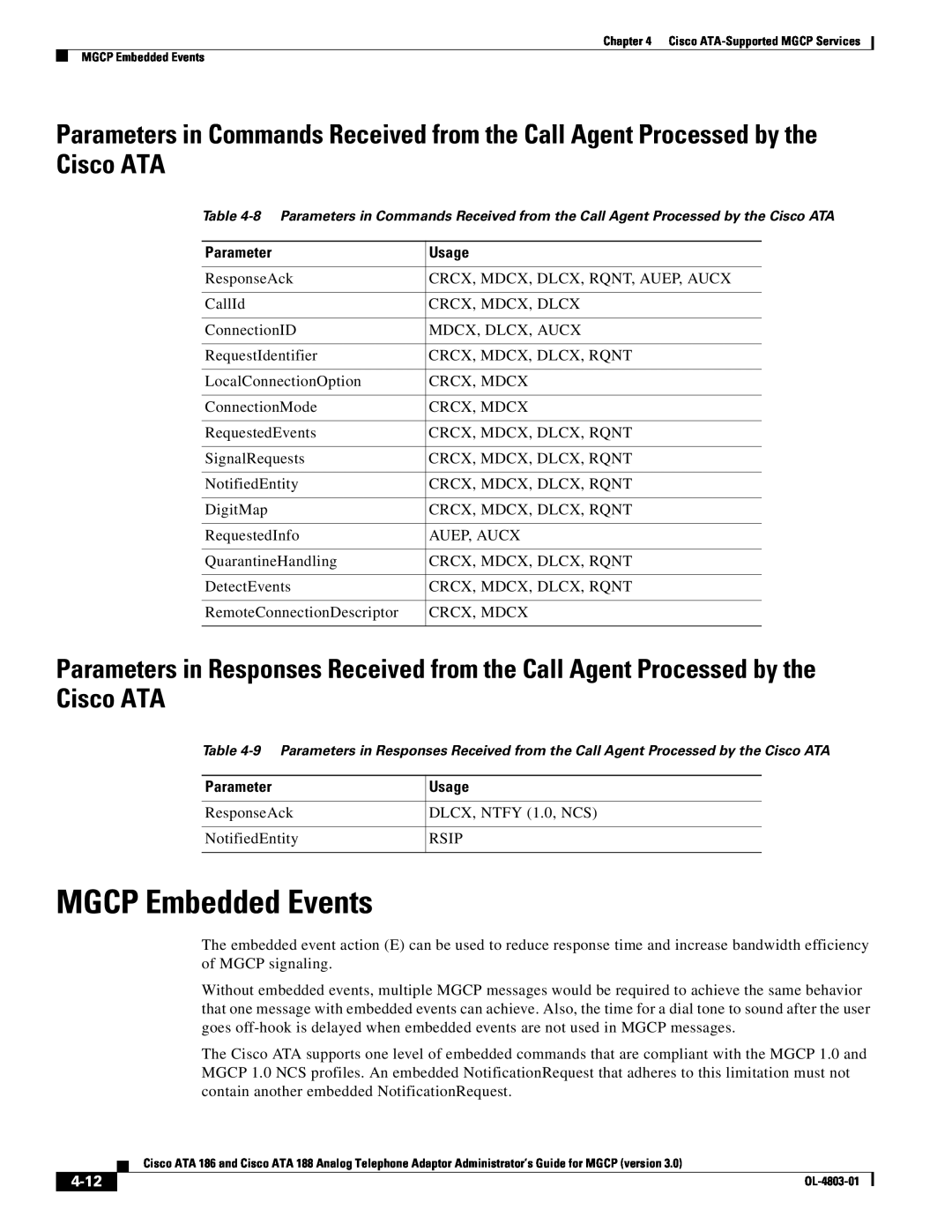 Cisco Systems ATA 186, ATA 188 manual MGCP Embedded Events 