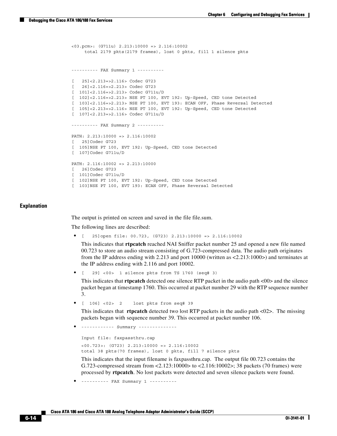 Cisco Systems ATA 186, ATA 188 manual Explanation, 6-14 