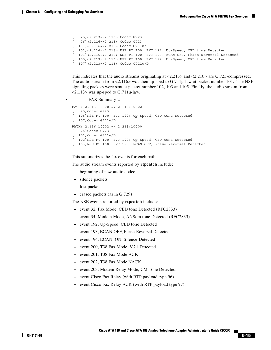 Cisco Systems ATA 188, ATA 186 manual FAX Summary, 6-15 