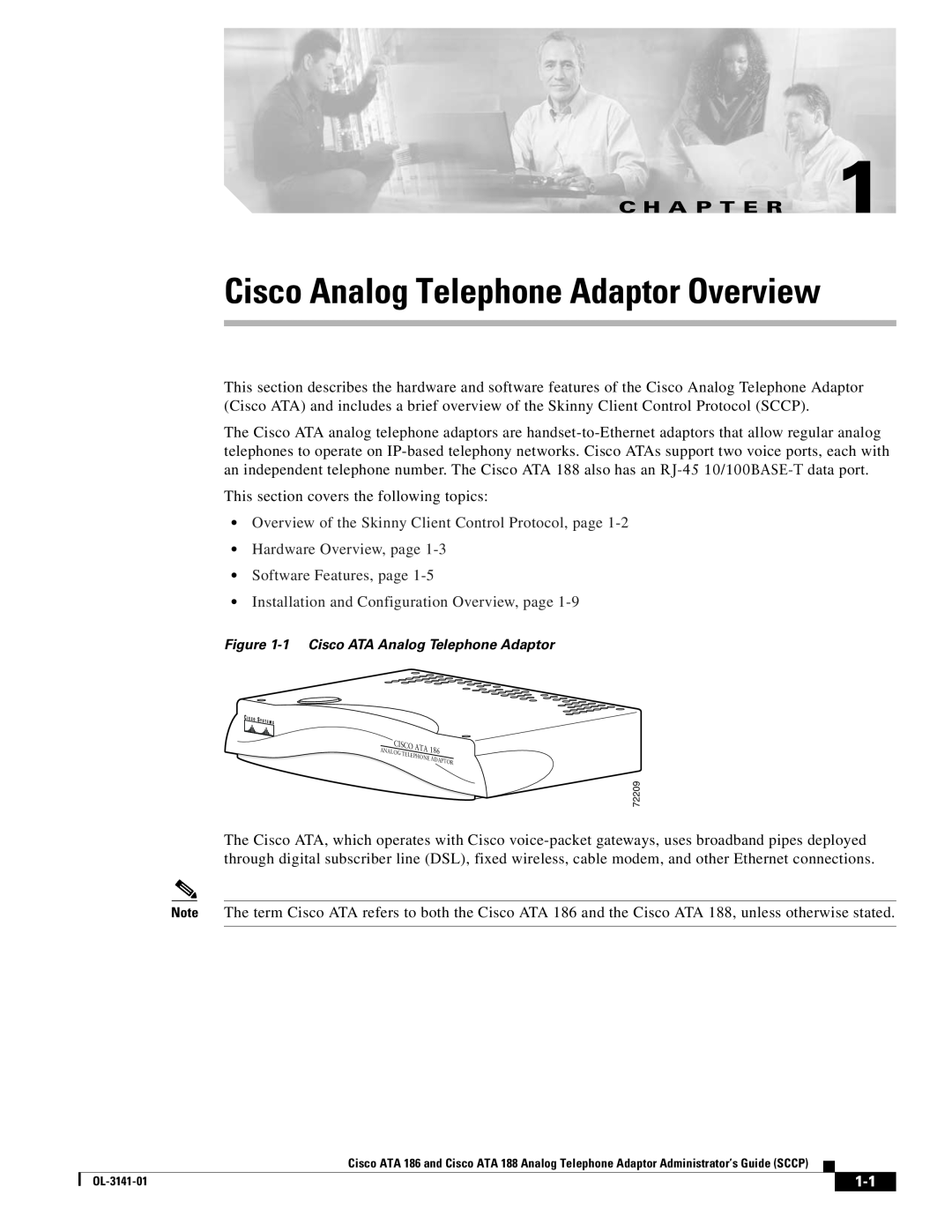 Cisco Systems ATA 188, ATA 186 manual Cisco Analog Telephone Adaptor Overview, C H A P T E R 
