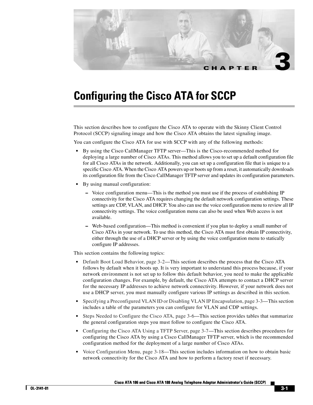 Cisco Systems ATA 188, ATA 186 manual Configuring the Cisco ATA for SCCP, C H A P T E R 