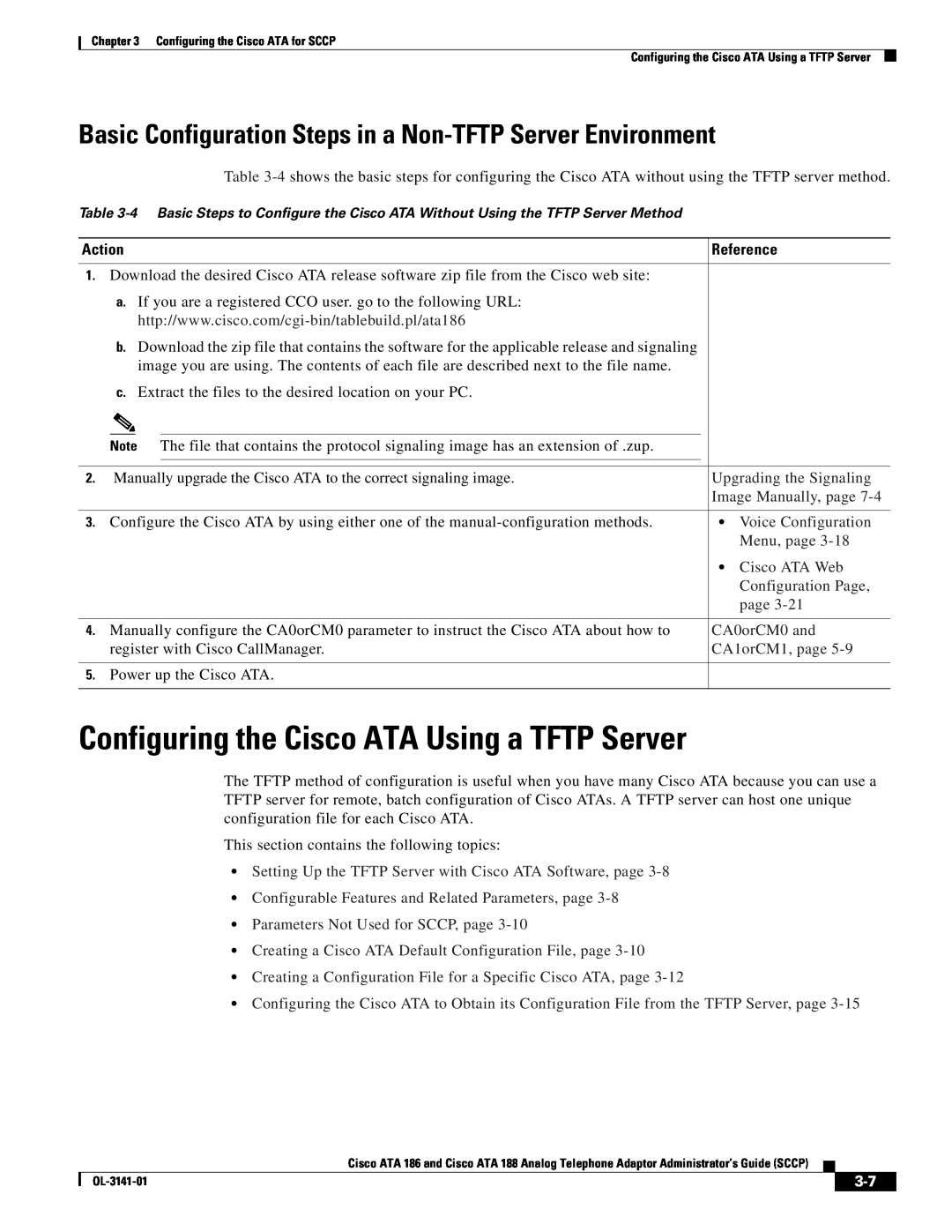 Cisco Systems ATA 188 Configuring the Cisco ATA Using a TFTP Server, Action, Upgrading the Signaling, Image Manually, page 