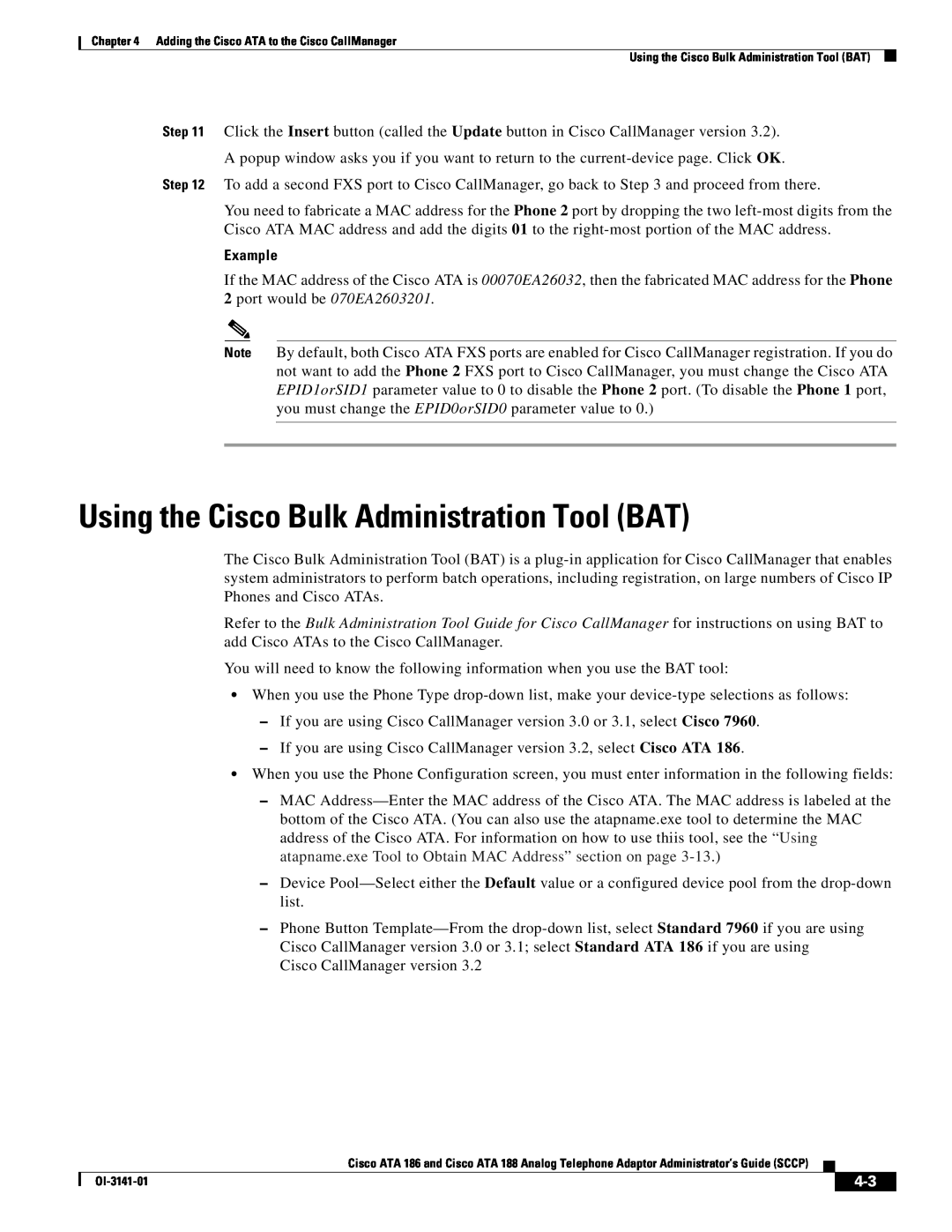Cisco Systems ATA 188, ATA 186 manual Using the Cisco Bulk Administration Tool BAT, Example 