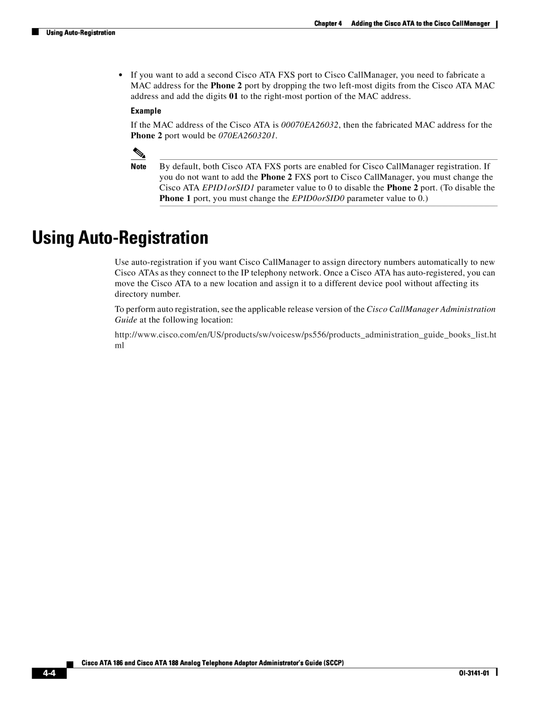Cisco Systems ATA 186, ATA 188 manual Using Auto-Registration, Example 