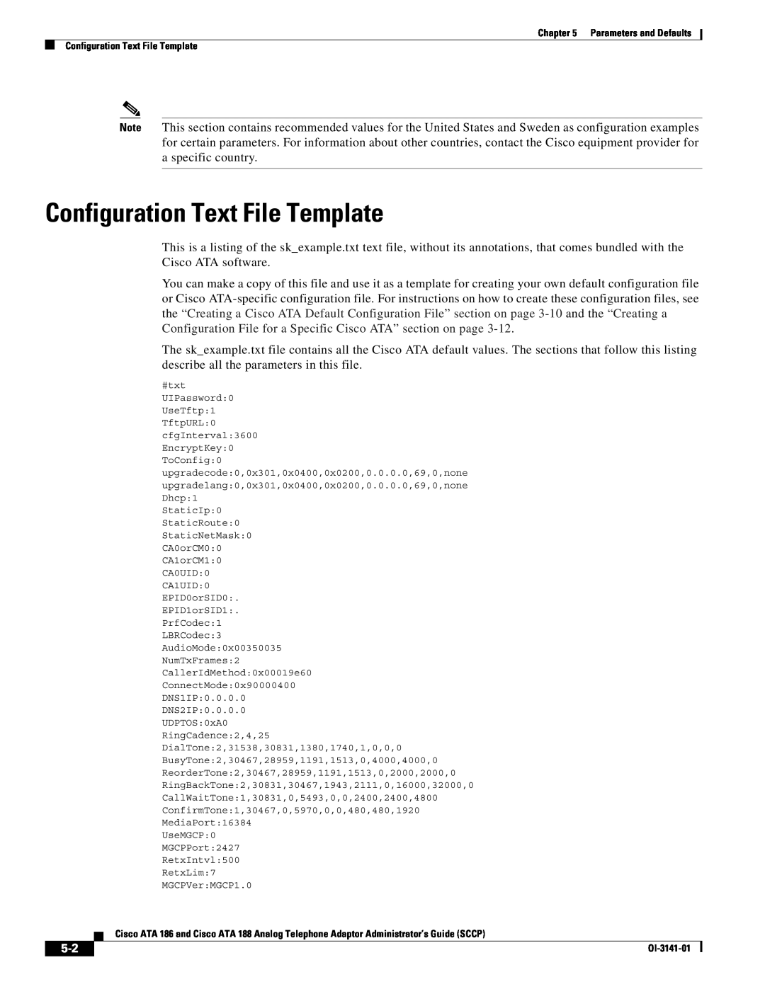 Cisco Systems ATA 186, ATA 188 manual Configuration Text File Template 