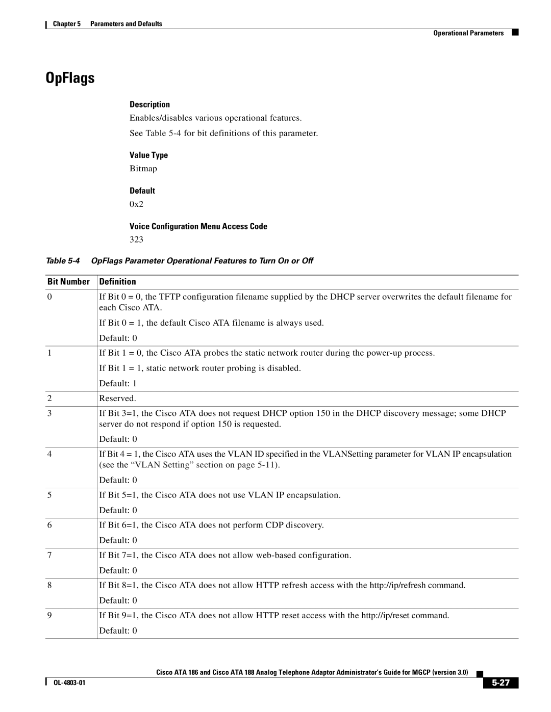 Cisco Systems ATA 188, ATA 186 manual OpFlags, 0x2 