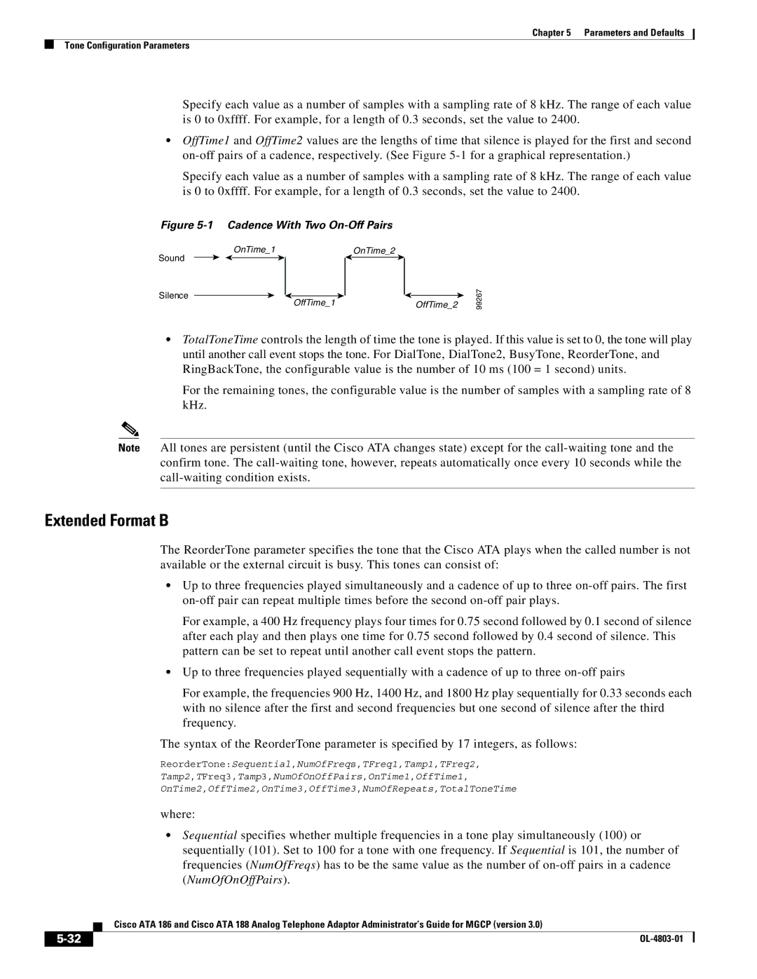 Cisco Systems ATA 186, ATA 188 manual Extended Format B, Cadence With Two On-Off Pairs 