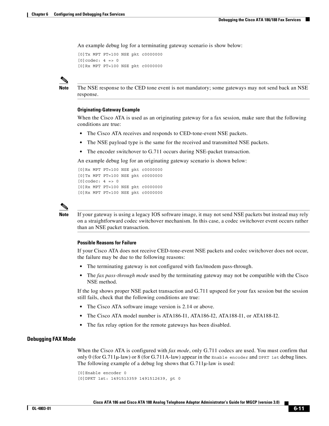 Cisco Systems ATA 188, ATA 186 manual Originating-Gateway Example, Possible Reasons for Failure 