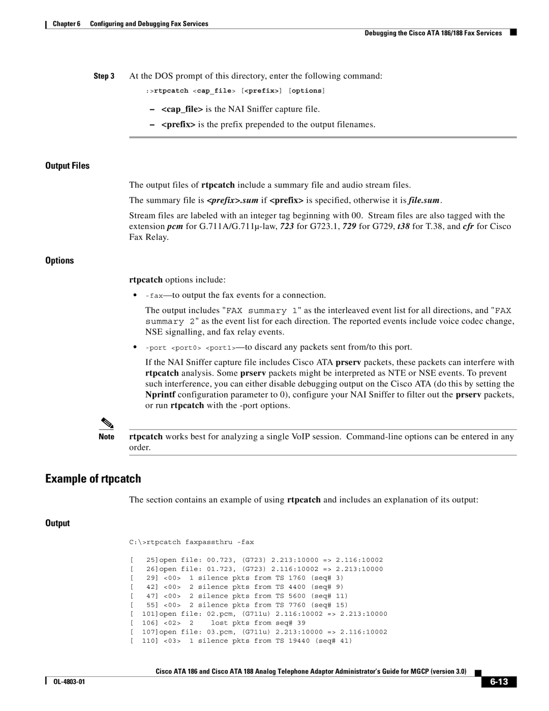 Cisco Systems ATA 188, ATA 186 manual Example of rtpcatch, Output Files 