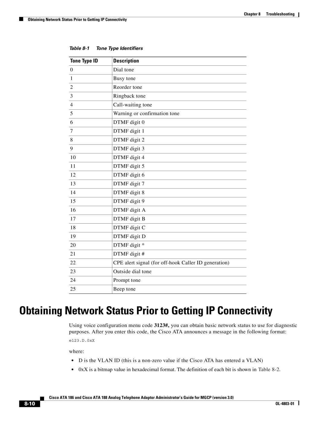 Cisco Systems ATA 186, ATA 188 manual Tone Type ID Description 