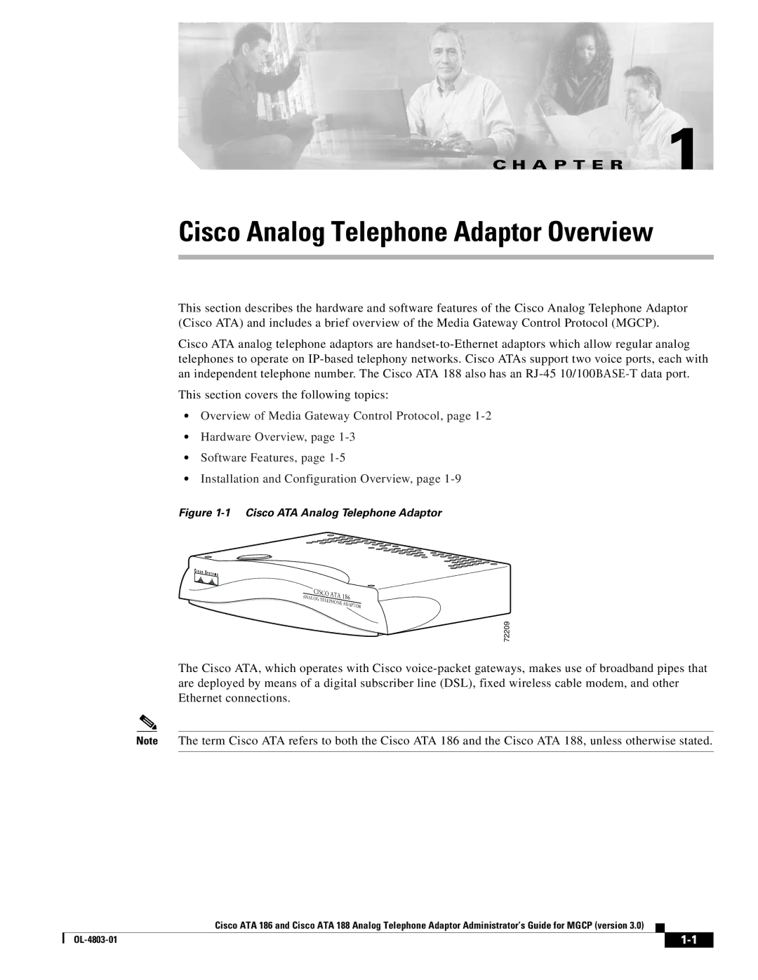 Cisco Systems ATA 188, ATA 186 manual Cisco Analog Telephone Adaptor Overview 