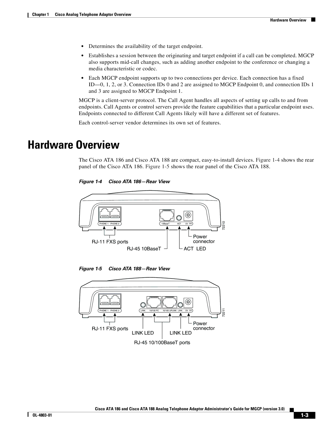 Cisco Systems ATA 188, ATA 186 manual Hardware Overview, Link LED 